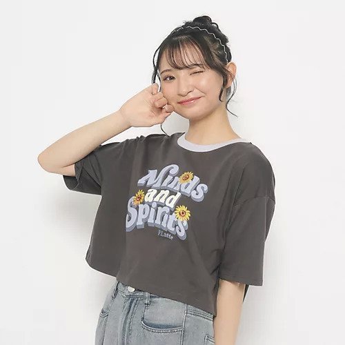 【ピンク ラテ/PINK-latte / KIDS】のひまわりプリント リンガーTシャツ インテリア・キッズ・メンズ・レディースファッション・服の通販 founy(ファニー) https://founy.com/ ファッション Fashion キッズファッション KIDS グラフィック Graphic プリント Print モチーフ Motif |ID: prp329100003913163 ipo3291000000029588087