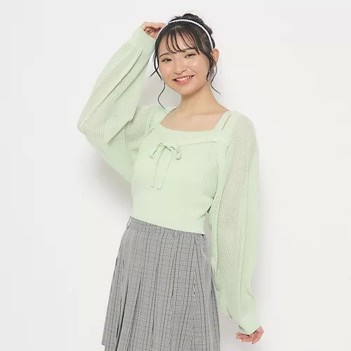 【ピンク ラテ/PINK-latte / KIDS】の【洗える・2点SET】キャミ+ボレロニットカーデSET 人気、トレンドファッション・服の通販 founy(ファニー) 　ファッション　Fashion　キッズファッション　KIDS　インナーキャミ　Inner Cami　カーディガン　Cardigan　キャミ　Cami　トレンド　Trend　ボレロ　Bolero　リボン　Ribbon　洗える　Washable　 other-1|ID: prp329100003913164 ipo3291000000029588100