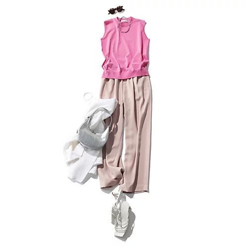 【イーバイエクラ/E by eclat】のすっきり見えノースリーブニット 人気、トレンドファッション・服の通販 founy(ファニー) 　ファッション　Fashion　レディースファッション　Fashion for Women　トップス・カットソー　Cut & Sew Tops　ニット　Knit Tops & Sweaters　キャミソール&ノースリーブ　Camisoles & Sleeveless Tops　アンサンブル　Ensemble Set　カーディガン　Cardigan, Knitwear　ノースリーブ　Sleeveless, No-Sleeve　ブラウジング　Blouson Silhouette, Cinched Waist　洗える　Machine Washable　other-3|ID: prp329100003934454 ipo3291000000034953868