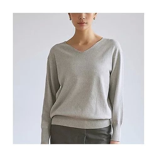 【ドレスハーセルフ/DRESS HERSELF】のセーター/シルクコットン[Vネック] インテリア・キッズ・メンズ・レディースファッション・服の通販 founy(ファニー) 　ファッション　Fashion　レディースファッション　Fashion for Women　トップス・カットソー　Cut & Sew Tops　Vネックトップス　V-Neck Tops / V-Cut Neckline Shirts　ショルダー　Shoulder, Shoulder Strap　シルク　Silk, 100% Silk　シンプル　Simple, Minimal　セーター　Sweater, Knitwear　ドロップ　Drop Shoulder, Dropped Style　リラックス　Relax, Relaxed Fit　杢グレー|ID: prp329100003951952 ipo3291000000035914092