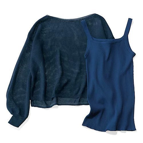 【カデュネ/CADUNE】の【Marisol別注】メッシュニットセット インテリア・キッズ・メンズ・レディースファッション・服の通販 founy(ファニー)  ファッション Fashion レディースファッション Fashion for Women トップス・カットソー Cut & Sew Tops ニット Knit Tops & Sweaters インナー Innerwear 洗える Machine Washable 秋 Autumn コンパクト Compact, Small Size ショート Short, Short Length シンプル Simple, Minimal スクエア Square, Square Shape タンク Tank Top, Sleeveless Top デコルテ Décolleté, Neckline バランス Balance, Style Balance 別注 Limited Edition, Custom Order メッシュ Mesh, Net Fabric リネン Linen, Linen Fabric リブニット Rib Knit, Ribbed Knit 夏 Summer エレガント 上品 Elegant ビジネス 仕事 通勤 Business / Work / Commuting ネイビー|ID: prp329100003962349 ipo3291000000034322319