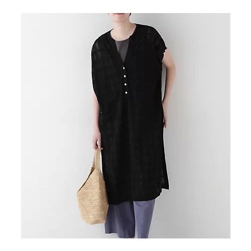 【ヒューマンウーマン/HUMAN WOMAN】のシアーチェックニットワンピース インテリア・キッズ・メンズ・レディースファッション・服の通販 founy(ファニー) 　ファッション　Fashion　レディースファッション　WOMEN　ワンピース　Dress　ニットワンピース　Knit Dresses　おすすめ　Recommend　シアー　Sheer　スリット　Slit　チェック　Check　バランス　Balance　ボトム　Bottom　リラックス　Relax　ブラック|ID: prp329100003987118 ipo3291000000031987080