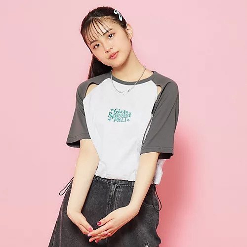 【ピンク ラテ/PINK-latte / KIDS】の配色ラグランTシャツ インテリア・キッズ・メンズ・レディースファッション・服の通販 founy(ファニー) 　ファッション　Fashion　キッズファッション　KIDS　おすすめ　Recommend　グラフィック　Graphic　バランス　Balance　ライトグレー|ID: prp329100003997664 ipo3291000000029585577