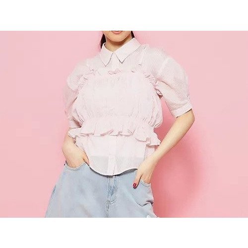 【ピンク ラテ/PINK-latte / KIDS】の【2点SET】シアーストライプビスチェシャツ インテリア・キッズ・メンズ・レディースファッション・服の通販 founy(ファニー) 　ファッション　Fashion　キッズファッション　KIDS　おすすめ　Recommend　シアー　Sheer　ストライプ　Stripe　ビスチェ　Bustier　ピンク|ID: prp329100003998690 ipo3291000000029585648