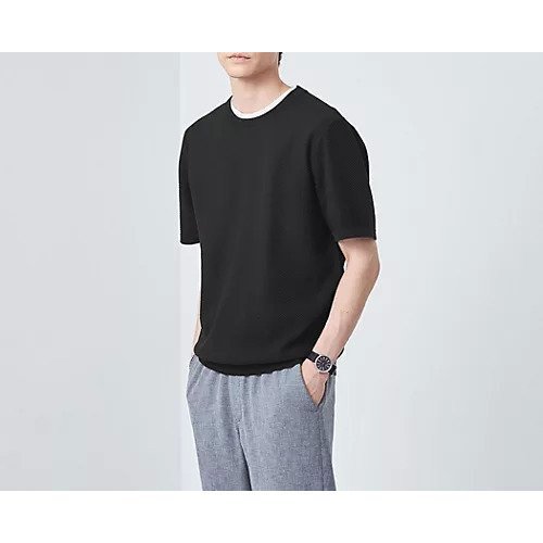 【グリーンレーベルリラクシング/green label relaxing / UNITED ARROWS / MEN】のJUSTFIT ソリッド ツイル ショートスリーブ ニット インテリア・キッズ・メンズ・レディースファッション・服の通販 founy(ファニー) 　ファッション　Fashion　メンズファッション　MEN　インナー　Inner　カットソー　Cut And Sew　ショート　Short　ジャケット　Jacket　スタンダード　Standard　スマート　Smart　スリッポン　Slip-Ons　スリム　Slim　スリーブ　Sleeve　ツイル　Twill　デニム　Denim　半袖　Short Sleeve　おすすめ　Recommend　BLACK|ID: prp329100004007680 ipo3291000000028291777