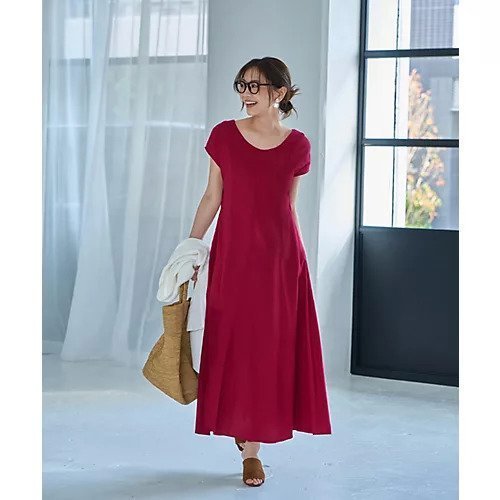 【スタイルデリ/STYLE DELI】の綿麻Vネックフレアラインワンピース インテリア・キッズ・メンズ・レディースファッション・服の通販 founy(ファニー) 　ファッション　Fashion　レディースファッション　Fashion for Women　ワンピース　Dresses　春　Spring　カーディガン　Cardigan, Knitwear　シェイプ　Shape, Slim Fit　ジャケット　Jacket, Outerwear　スニーカー　Sneakers, Trainers　スリット　Slit, Slit Detail　スリーブ　Sleeve, Long Sleeve / Short Sleeve　ダウン　Down, Puffer　デコルテ　Décolleté, Neckline　ドレス　Dress, One-Piece　フェミニン　Feminine, Girly　フォルム　Silhouette, Form　フレア　Flare, Flared　フレンチ　French, French Style　ブルゾン　Blouson, Bomber Jacket　ペチコート　Petticoat, Underskirt　ポケット　Pocket, Pocket Detail　ラウンド　Round, Round Neck　リネン　Linen, Linen Fabric　リボン　Ribbon, Bow　リラックス　Relax, Relaxed Fit　ループ　Loop, Loop Knit　ロング　Long, Long-Length　S/S・春夏　SS, Spring/Summer, Warm Season　夏　Summer　ダークレッド|ID: prp329100004019749 ipo3291000000032378066