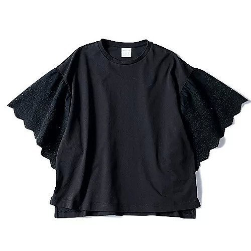 【トゥエルブクローゼット/12closet】の【洗える】レース袖切替トップス インテリア・キッズ・メンズ・レディースファッション・服の通販 founy(ファニー) 　ファッション　Fashion　レディースファッション　Fashion for Women　トップス・カットソー　Cut & Sew Tops　カットソー　Cut and Sewn Top　コンパクト　Compact, Small Size　シンプル　Simple, Minimal　スリット　Slit, Slit Detail　ボトム　Bottoms, Lower Wear　レース　Lace, Lace Fabric　エレガント 上品　Elegant　切替　Switching, Contrast Panel　夏　Summer　春　Spring　洗える　Machine Washable　秋　Autumn　ブラック1|ID: prp329100004020683 ipo3291000000033330899
