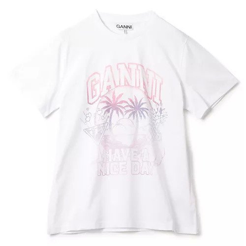 【ガニー/GANNI】のBasic Jersey Coctail Relaxed T-shirt インテリア・キッズ・メンズ・レディースファッション・服の通販 founy(ファニー) https://founy.com/ ファッション Fashion レディースファッション WOMEN トップス・カットソー Tops/Tshirt シャツ/ブラウス Shirts/Blouses ロング / Tシャツ T-Shirts 2024年 2024 2024-2025秋冬・A/W Aw/Autumn/Winter/Fw/Fall/2024-2025 グラデーション Gradation ジャージー Jersey フェミニン Feminine フレア Flare プリント Print ユーズド Used リゾート Resort 夏 Summer 洗える Washable |ID: prp329100004021660 ipo3291000000026677038