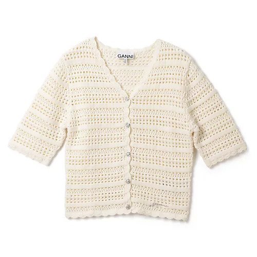 【ガニー/GANNI】のCotton Pointelle Short Sleeve Cardigan インテリア・キッズ・メンズ・レディースファッション・服の通販 founy(ファニー) https://founy.com/ ファッション Fashion レディースファッション WOMEN トップス・カットソー Tops/Tshirt カーディガン Cardigans 2024年 2024 2024-2025秋冬・A/W Aw/Autumn/Winter/Fw/Fall/2024-2025 カーディガン Cardigan ガーリー Girly スカラップ Scalloped トリミング Trimming フェミニン Feminine レース Race 洗える Washable 透かし Watermark |ID: prp329100004021710 ipo3291000000026677212