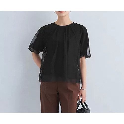 【グリーンレーベル リラクシング / ユナイテッドアローズ/green label relaxing / UNITED ARROWS】のカサネチュール ショートスリーブ プルオーバー ニット -ウォッシャブル- インテリア・キッズ・メンズ・レディースファッション・服の通販 founy(ファニー) 　ファッション　Fashion　レディースファッション　WOMEN　トップス・カットソー　Tops/Tshirt　ニット　Knit Tops　プルオーバー　Pullover　ウェーブ　Wave　ウォッシャブル　Washable　カーゴパンツ　Cargo Pants　ショート　Short　スリーブ　Sleeve　チュール　Tulle　デニム　Denim　ドッキング　Docking　ビジネス 仕事 通勤　Business　夏　Summer　春　Spring　BLACK|ID: prp329100004033503 ipo3291000000026814360