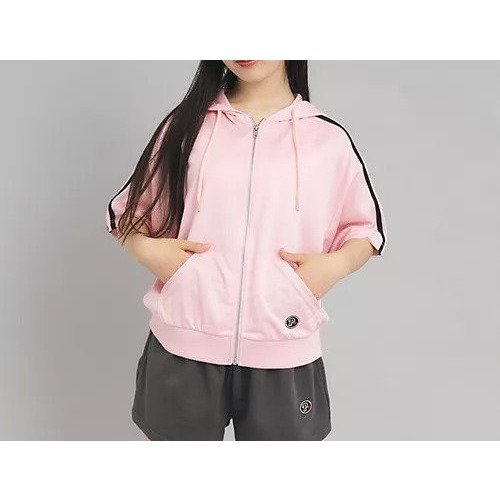 【ピンク ラテ/PINK-latte / KIDS】の5分袖トラックジャケット 人気、トレンドファッション・服の通販 founy(ファニー) 　ファッション　Fashion　キッズファッション　KIDS　アウター　Coat Outerwear /Kids　おすすめ　Recommend　ガーリー　Girly　ショート　Short　ジャケット　Jacket　ジャージ　Jersey　スポーツ　Sports　スポーティ　Sporty　スリーブ　Sleeve　デニム　Denim　トレンド　Trend　ポケット　Pocket　ミニスカート　Mini Skirt　ルーズ　Loose　夏　Summer　羽織　Haori　 other-1|ID: prp329100004039277 ipo3291000000026930683