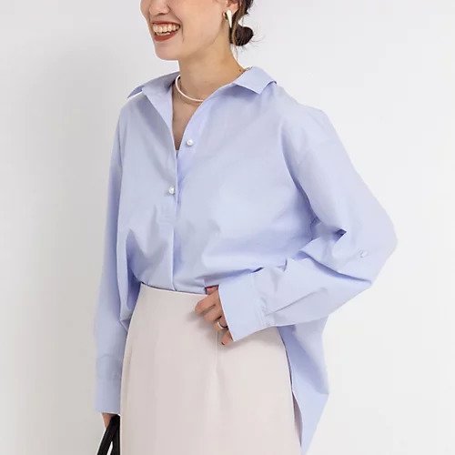 【ノーリーズソフィー/NOLLEY'S sophi】のパール釦スキッパーシャツ インテリア・キッズ・メンズ・レディースファッション・服の通販 founy(ファニー) 　ファッション　Fashion　レディースファッション　Fashion for Women　トップス・カットソー　Cut & Sew Tops　シャツ・ブラウス・オフィスカジュアル　Elegant Blouses & Button-Ups　2025年　2025　2025春夏・S/S　Spring/Summer 2025 SS25　おすすめ　Recommended / Our Picks　スキッパー　Skipper, Open Collar　パール　Pearl, Pearl Accent　ロング　Long, Long-Length　人気　Popular, Best Seller　定番　Standard, Basic Item　サックス|ID: prp329100004047543 ipo3291000000032434868