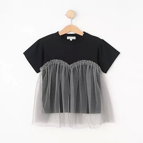 【シューラルー/SHOO LA RUE / KIDS】の【110-140cm】チュールドッキング半袖Tシャツ インテリア・キッズ・メンズ・レディースファッション・服の通販 founy(ファニー) 　ファッション　Fashion　キッズファッション　KIDS　カットソー　Cut And Sew　スマート　Smart　チュール　Tulle　ドッキング　Docking　切替　Switching　半袖　Short Sleeve　無地　Plain Color　ブラック|ID: prp329100004047723 ipo3291000000027116106