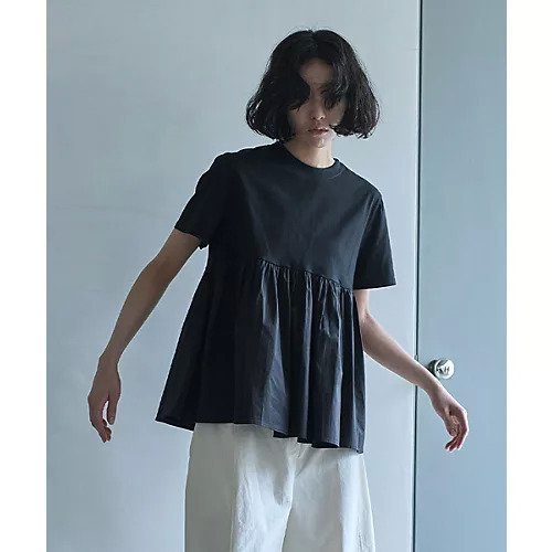 【マージュール/marjour】のOTONA SWITCHING HALF PEPLUM TEE インテリア・キッズ・メンズ・レディースファッション・服の通販 founy(ファニー) 　ファッション　Fashion　レディースファッション　Fashion for Women　インナー　Innerwear　洗える　Machine Washable　ストレッチ　Stretch, Stretchy Fabric　トレンド　Trend, Trending Now　ドッキング　Docking, Mixed Material　ベーシック　Basic, Essential　ペプラム　Peplum, Flared Hem　半袖　Short Sleeve, Half Sleeve　ロング　Long, Long-Length　ワイド　Wide, Wide Fit　ブラック|ID: prp329100004048822 ipo3291000000031575460