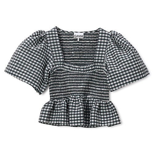 【ガニー/GANNI】のSeersucker Check Open-neck Smock Blouse 人気、トレンドファッション・服の通販 founy(ファニー) 　ファッション　Fashion　レディースファッション　WOMEN　2024年　2024　2024-2025秋冬・A/W　Aw/Autumn/Winter/Fw/Fall/2024-2025　スモック　Smock　フレア　Flare　洗える　Washable　 other-1|ID: prp329100004066804 ipo3291000000027411097