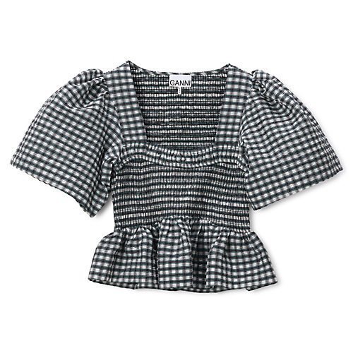 【ガニー/GANNI】のSeersucker Check Open-neck Smock Blouse インテリア・キッズ・メンズ・レディースファッション・服の通販 founy(ファニー) https://founy.com/ ファッション Fashion レディースファッション WOMEN 2024年 2024 2024-2025秋冬・A/W Aw/Autumn/Winter/Fw/Fall/2024-2025 スモック Smock フレア Flare 洗える Washable |ID: prp329100004066804 ipo3291000000029789399