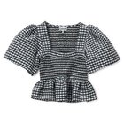 【ガニー/GANNI】のSeersucker Check Open-neck Smock Blouse Egret|ID: prp329100004066804 ipo3291000000033628634