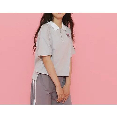 【ピンク ラテ/PINK-latte / KIDS】のポロ衿ハーフジップTシャツ インテリア・キッズ・メンズ・レディースファッション・服の通販 founy(ファニー) 　ファッション　Fashion　キッズファッション　KIDS　おすすめ　Recommend　カーゴパンツ　Cargo Pants　ガーリー　Girly　コンパクト　Compact　シンプル　Simple　スポーツ　Sports　スリット　Slit　デニム　Denim　トレンド　Trend　プリーツ　Pleats　ベーシック　Basic　ポロシャツ　Polo Shirt　ワイド　Wide　エレガント 上品　Elegant　ライトグレー|ID: prp329100004067058 ipo3291000000027412483