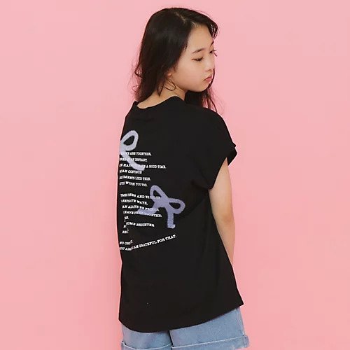 【ピンク ラテ/PINK-latte / KIDS】の【130cmあり】スプレープリントゆる Tシャツ インテリア・キッズ・メンズ・レディースファッション・服の通販 founy(ファニー) 　ファッション　Fashion　キッズファッション　KIDS　おすすめ　Recommend　スリーブ　Sleeve　デニム　Denim　バレエ　Ballet　フラワー　Flower　フレンチ　French　フロント　Front　プリント　Print　ベーシック　Basic　ボトム　Bottom　ミニスカート　Mini Skirt　モチーフ　Motif　リボン　Ribbon　ルーズ　Loose　ワンポイント　One Point　ブラック|ID: prp329100004067063 ipo3291000000027412513