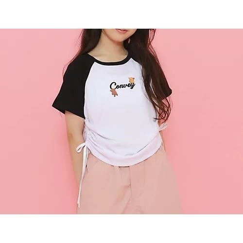 【ピンク ラテ/PINK-latte / KIDS】のサイドドロストクマプリントTシャツ インテリア・キッズ・メンズ・レディースファッション・服の通販 founy(ファニー) 　ファッション　Fashion　キッズファッション　KIDS　おすすめ　Recommend　カーゴパンツ　Cargo Pants　ガーリー　Girly　コンパクト　Compact　ショート　Short　ストリング　String　デニム　Denim　バレエ　Ballet　フロント　Front　プリント　Print　リボン　Ribbon　オフホワイト|ID: prp329100004067067 ipo3291000000027412539