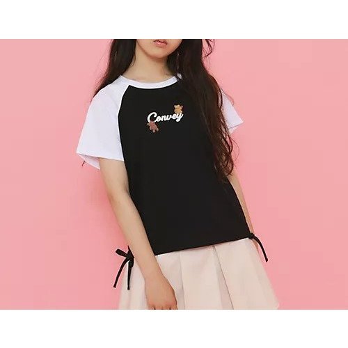 【ピンク ラテ/PINK-latte / KIDS】のサイドドロストクマプリントTシャツ インテリア・キッズ・メンズ・レディースファッション・服の通販 founy(ファニー) https://founy.com/ ファッション Fashion キッズファッション KIDS おすすめ Recommend カーゴパンツ Cargo Pants ガーリー Girly コンパクト Compact ショート Short ストリング String デニム Denim バレエ Ballet フロント Front プリント Print リボン Ribbon |ID: prp329100004067067 ipo3291000000029586500