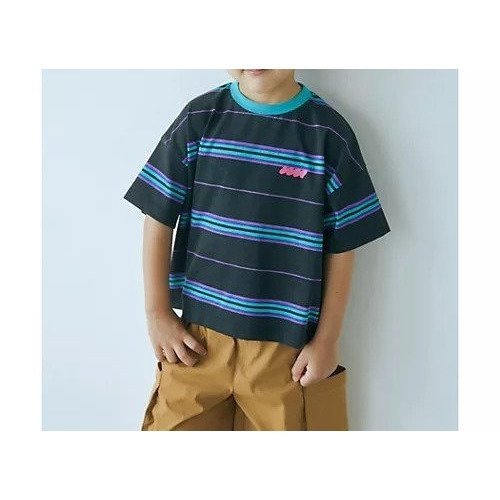 【グリーンレーベルリラクシング/green label relaxing / UNITED ARROWS / KIDS】のTJ マルチボーダー ビッグ Tシャツ / キッズ 100cm-130cm インテリア・キッズ・メンズ・レディースファッション・服の通販 founy(ファニー) 　ファッション　Fashion　キッズファッション　KIDS　デニム　Denim　トレンド　Trend　ビッグ　Big　プリント　Print　ボーダー　Border　ワイド　Wide　ワンポイント　One Point　BLACK|ID: prp329100004103021 ipo3291000000027875504