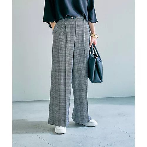 【エルーラ/Elura】のサマ見えチェックワイドパンツ 人気、トレンドファッション・服の通販 founy(ファニー) 　ファッション　Fashion　レディースファッション　WOMEN　パンツ　Pants　カットソー　Cut And Sew　ジャージー　Jersey　ストレッチ　Stretch　スニーカー　Sneakers　センター　Center　チェック　Check　定番　Standard　楽ちん　Easy　おすすめ　Recommend　2024年　2024　ビジネス 仕事 通勤　Business　2024-2025秋冬・A/W　Aw/Autumn/Winter/Fw/Fall/2024-2025　 other-1|ID: prp329100004112072 ipo3291000000028002077