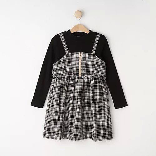 【シューラルー/SHOO LA RUE / KIDS】の【110-140cm】フロントジップ使い チェックドッキングワンピース インテリア・キッズ・メンズ・レディースファッション・服の通販 founy(ファニー) 　ファッション　Fashion　キッズファッション　KIDS　ワンピース　Dress/Kids　おすすめ　Recommend　インナー　Inner　キャミワンピース　Cami Dress　ギフト プレゼント　Gift Present　スマート　Smart　チェック　Check　ドッキング　Docking　ポケット　Pocket　人気　Popularity　秋　Autumn/Fall　ブラック|ID: prp329100004112181 ipo3291000000028002606