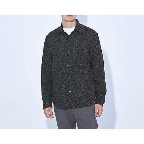 【グリーンレーベルリラクシング/green label relaxing / UNITED ARROWS / MEN】の【WEB限定】JUST fit ツイードライク 長袖 シャツ インテリア・キッズ・メンズ・レディースファッション・服の通販 founy(ファニー) 　ファッション　Fashion　メンズファッション　MEN　秋　Autumn/Fall　カットソー　Cut And Sew　スタンダード　Standard　スマート　Smart　タートルネック　Turtleneck　ツイード　Tweed　長袖　Long Sleeve　フレンチ　French　フロント　Front　メランジ　Melange　おすすめ　Recommend　エレガント 上品　Elegant　ビジネス 仕事 通勤　Business　BLACK|ID: prp329100004115330 ipo3291000000028042183