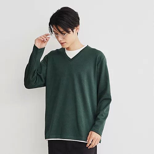 【ザ ショップ ティーケー/THE SHOP TK / MEN】の畦編みフェイクレイヤードVネック長袖Tシャツ インテリア・キッズ・メンズ・レディースファッション・服の通販 founy(ファニー) 　ファッション　Fashion　メンズファッション　MEN　カットソー　Cut And Sew　シンプル　Simple　スマート　Smart　フィット　Fit　メランジ　Melange　レギュラー　Regular　冬　Winter　畦　Ridge　秋　Autumn/Fall　長袖　Long Sleeve　グリーン|ID: prp329100004123815 ipo3291000000028155646