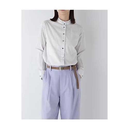 【ヒューマンウーマン/HUMAN WOMAN】のスタンドフリルストライプブラウス 人気、トレンドファッション・服の通販 founy(ファニー) 　ファッション　Fashion　レディースファッション　Fashion for Women　トップス・カットソー　Cut & Sew Tops　シャツ・ブラウス・オフィスカジュアル　Elegant Blouses & Button-Ups　おすすめ　Recommended / Our Picks　インナー　Innerwear　クラシカル　Classical, Vintage-Inspired　スウェット / スエット　Sweatshirt, Sweatwear　スタンダード　Standard, Basic　スタンド　Stand Collar, Upright Stand　ストライプ　Stripe, Striped Pattern　フリル　Frill, Ruffle　ベーシック　Basic, Essential　ランダム　Random, Irregular　 other-1|ID: prp329100004132014 ipo3291000000035238893