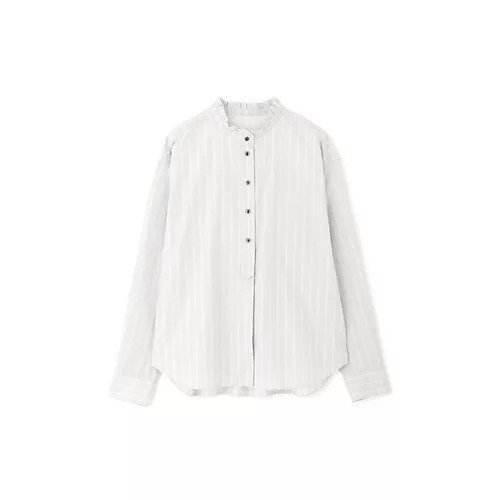 【ヒューマンウーマン/HUMAN WOMAN】のスタンドフリルストライプブラウス 人気、トレンドファッション・服の通販 founy(ファニー) 　ファッション　Fashion　レディースファッション　Fashion for Women　トップス・カットソー　Cut & Sew Tops　シャツ・ブラウス・オフィスカジュアル　Elegant Blouses & Button-Ups　おすすめ　Recommended / Our Picks　インナー　Innerwear　クラシカル　Classical, Vintage-Inspired　スウェット / スエット　Sweatshirt, Sweatwear　スタンダード　Standard, Basic　スタンド　Stand Collar, Upright Stand　ストライプ　Stripe, Striped Pattern　フリル　Frill, Ruffle　ベーシック　Basic, Essential　ランダム　Random, Irregular　other-2|ID: prp329100004132014 ipo3291000000035238895