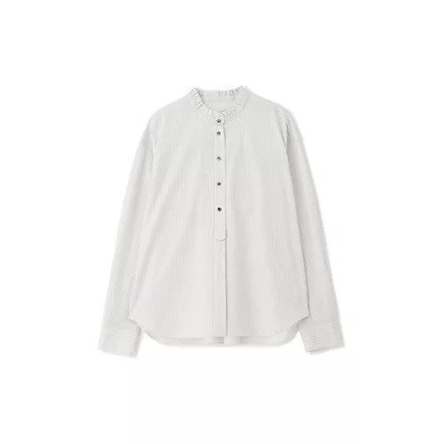 【ヒューマンウーマン/HUMAN WOMAN】のスタンドフリルストライプブラウス 人気、トレンドファッション・服の通販 founy(ファニー) 　ファッション　Fashion　レディースファッション　Fashion for Women　トップス・カットソー　Cut & Sew Tops　シャツ・ブラウス・オフィスカジュアル　Elegant Blouses & Button-Ups　おすすめ　Recommended / Our Picks　インナー　Innerwear　クラシカル　Classical, Vintage-Inspired　スウェット / スエット　Sweatshirt, Sweatwear　スタンダード　Standard, Basic　スタンド　Stand Collar, Upright Stand　ストライプ　Stripe, Striped Pattern　フリル　Frill, Ruffle　ベーシック　Basic, Essential　ランダム　Random, Irregular　other-3|ID: prp329100004132014 ipo3291000000035238896