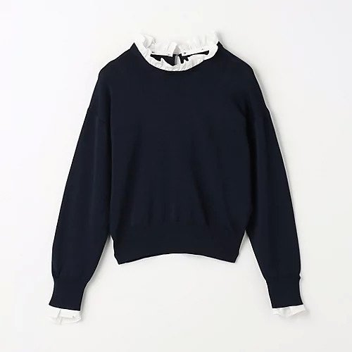 【グリーンレーベル リラクシング / ユナイテッドアローズ/green label relaxing / UNITED ARROWS】のフリル ドッキング 2WAY ニット プルオーバー 人気、トレンドファッション・服の通販 founy(ファニー) 　ファッション　Fashion　レディースファッション　WOMEN　トップス・カットソー　Tops/Tshirt　ニット　Knit Tops　プルオーバー　Pullover　秋　Autumn/Fall　コンパクト　Compact　デニム　Denim　ドッキング　Docking　フェミニン　Feminine　フリル　Frills　フレア　Flare　おすすめ　Recommend　エレガント 上品　Elegant　ビジネス 仕事 通勤　Business　 other-1|ID: prp329100004135925 ipo3291000000028306908