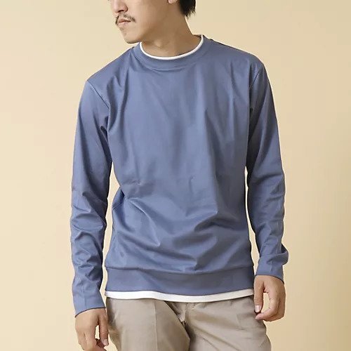 【ノーリーズ グッドマン/NOLLEY'S goodman / MEN】の《ビジカジ対応》フェイクレイヤード ハイゲージスムース 長袖Tシャツ 24AW インテリア・キッズ・メンズ・レディースファッション・服の通販 founy(ファニー) 　ファッション　Fashion　メンズファッション　MEN　2024年　2024　2024-2025秋冬・A/W　Aw/Autumn/Winter/Fw/Fall/2024-2025　インナー　Inner　ジャケット　Jacket　ベーシック　Basic　ボックス　Box　エレガント 上品　Elegant　長袖　Long Sleeve　グレイッシュブルー|ID: prp329100004136578 ipo3291000000028318333