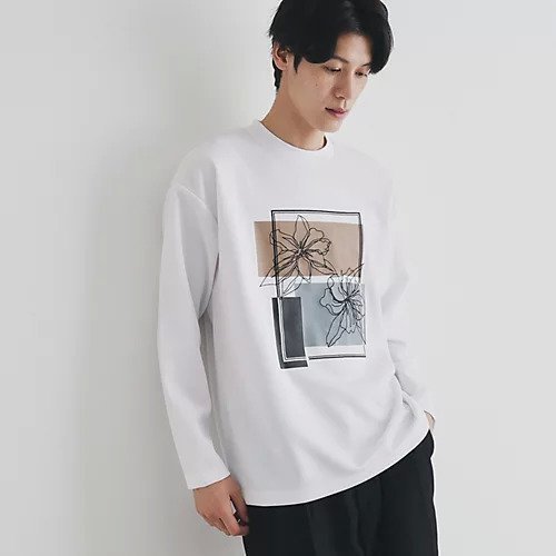 【ザ ショップ ティーケー/THE SHOP TK / MEN】のステッチワークグラフィック長袖Tシャツ インテリア・キッズ・メンズ・レディースファッション・服の通販 founy(ファニー) https://founy.com/ ファッション Fashion メンズファッション MEN ジャージ Jersey スマート Smart フラワー Flower プリント Print ラバー Rubber 長袖 Long Sleeve |ID: prp329100004146036 ipo3291000000029830550