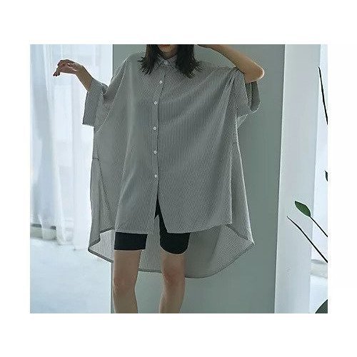 【マージュール/marjour】のSTRIPE OVER SHIRTS 人気、トレンドファッション・服の通販 founy(ファニー) 　ファッション　Fashion　レディースファッション　Fashion for Women　トップス・カットソー　Cut & Sew Tops　シャツ・ブラウス・オフィスカジュアル　Elegant Blouses & Button-Ups　おすすめ　Recommended / Our Picks　インナー　Innerwear　ストライプ　Stripe, Striped Pattern　ストレッチ　Stretch, Stretchy Fabric　スリーブ　Sleeve, Long Sleeve / Short Sleeve　ハーフ　Half, Half-Length　レギンス　Leggings, Stretch Pants　 other-1|ID: prp329100004150611 ipo3291000000035291196