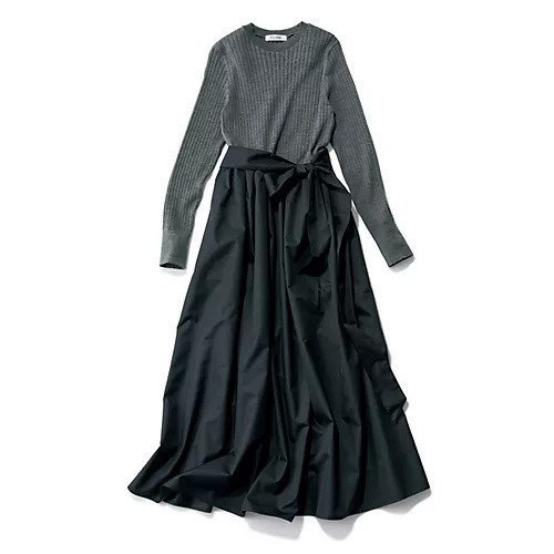 【イーバイエクラ/E by eclat】のリブニットドッキングワンピース 人気、トレンドファッション・服の通販 founy(ファニー) 　ファッション　Fashion　レディースファッション　Fashion for Women　ワンピース　Dresses　ギャザー　Gathered, Ruffled　ドッキング　Docking, Mixed Material　ベーシック　Basic, Essential　リボン　Ribbon, Bow　ワイドリブ　Wide Rib, Wide Ribbed Knit　エレガント 上品　Elegant　other-3|ID: prp329100004166101 ipo3291000000032617063