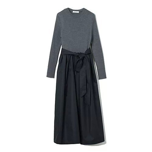 【イーバイエクラ/E by eclat】のリブニットドッキングワンピース インテリア・キッズ・メンズ・レディースファッション・服の通販 founy(ファニー) 　ファッション　Fashion　レディースファッション　Fashion for Women　ワンピース　Dresses　ギャザー　Gathered, Ruffled　ドッキング　Docking, Mixed Material　ベーシック　Basic, Essential　リボン　Ribbon, Bow　ワイドリブ　Wide Rib, Wide Ribbed Knit　エレガント 上品　Elegant　グレー×ブラック|ID: prp329100004166101 ipo3291000000034941925