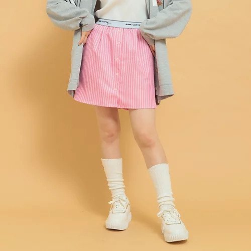 【ピンク ラテ/PINK-latte / KIDS】の【インナー付き】ストライプシャツスカート 人気、トレンドファッション・服の通販 founy(ファニー) 　ファッション　Fashion　キッズファッション　KIDS　インナー　Inner　ガーリー　Girly　シンプル　Simple　スタイリッシュ　Stylish　ストライプ　Stripe　ポケット　Pocket　エレガント 上品　Elegant　 other-1|ID: prp329100004175307 ipo3291000000028928207