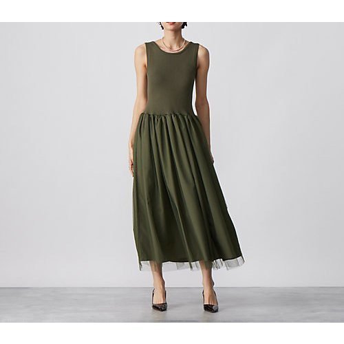 【アダワス/ADAWAS】のSTRETCH COTTON MIDI DRESS インテリア・キッズ・メンズ・レディースファッション・服の通販 founy(ファニー) 　ファッション　Fashion　レディースファッション　WOMEN　ワンピース　Dress　ドレス　Party Dresses　ギャザー　Gather　チュール　Tulle　ドレス　Dress　KHAKI|ID: prp329100004183288 ipo3291000000029205980