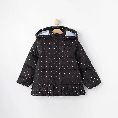 【シューラルー/SHOO LA RUE / KIDS】の【110-140cm/撥水】フード2WAY総柄フリルブルゾン インテリア・キッズ・メンズ・レディースファッション・服の通販 founy(ファニー) 　ファッション　Fashion　キッズファッション　KIDS　おすすめ　Recommend　スウェット　Sweat　スマート　Smart　ドット　Dot　フリル　Frills　ブルゾン　Blouson　プリント　Print　ボトム　Bottom　ポケット　Pocket　モチーフ　Motif　ラベンダー　Lavender　リボン　Ribbon　ブラック|ID: prp329100004183565 ipo3291000000029593067