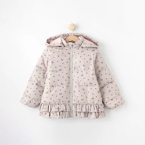 【シューラルー/SHOO LA RUE / KIDS】の【110-140cm/撥水】フード2WAY総柄フリルブルゾン インテリア・キッズ・メンズ・レディースファッション・服の通販 founy(ファニー) 　ファッション　Fashion　キッズファッション　KIDS　おすすめ　Recommend　スウェット　Sweat　スマート　Smart　ドット　Dot　フリル　Frills　ブルゾン　Blouson　プリント　Print　ボトム　Bottom　ポケット　Pocket　モチーフ　Motif　ラベンダー　Lavender　リボン　Ribbon　ライトベージュ|ID: prp329100004183565 ipo3291000000029593068