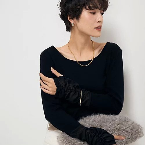 【リエミラー/Rie Miller】の袖口シアーロンT 人気、トレンドファッション・服の通販 founy(ファニー) 　ファッション　Fashion　レディースファッション　WOMEN　トップス・カットソー　Tops/Tshirt　ロング / Tシャツ　T-Shirts　2024年　2024　2024-2025秋冬・A/W　Aw/Autumn/Winter/Fw/Fall/2024-2025　シアー　Sheer　ジャケット　Jacket　ストレッチ　Stretch　デコルテ　Decolletage　 other-1|ID: prp329100004197400 ipo3291000000029077046