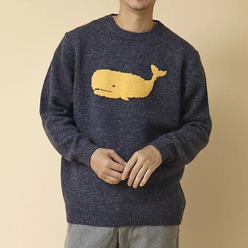 【ノーリーズ グッドマン/NOLLEY'S goodman / MEN】のクジラインターシャ クルーネックニット インテリア・キッズ・メンズ・レディースファッション・服の通販 founy(ファニー) 　ファッション　Fashion　メンズファッション　MEN　おすすめ　Recommend　ギフト プレゼント　Gift Present　シンプル　Simple　デニム　Denim　フロント　Front　ミドル　Middle　冬　Winter　定番　Standard　ネイビー|ID: prp329100004201168 ipo3291000000029105981