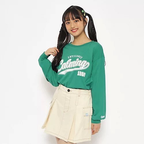 【ピンク ラテ/PINK-latte / KIDS】の【130cmあり】カレッジロゴロングTシャツ インテリア・キッズ・メンズ・レディースファッション・服の通販 founy(ファニー) 　ファッション　Fashion　キッズファッション　KIDS　おすすめ　Recommend　スリーブ　Sleeve　ベーシック　Basic　ロング　Long　人気　Popularity　定番　Standard　グリーン|ID: prp329100004211889 ipo3291000000029490249