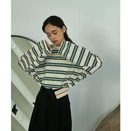 【マージュール/marjour】のOVER SIZE BORDER TEE インテリア・キッズ・メンズ・レディースファッション・服の通販 founy(ファニー) 　ファッション　Fashion　レディースファッション　Fashion for Women　インナー　Innerwear　カーディガン　Cardigan, Knitwear　ジャケット　Jacket, Outerwear　ストレッチ　Stretch, Stretchy Fabric　デニム　Denim, Jeans Material　ボトム　Bottoms, Lower Wear　ボーダー　Border, Stripe　夏　Summer　GREEN|ID: prp329100004216153 ipo3291000000029242453