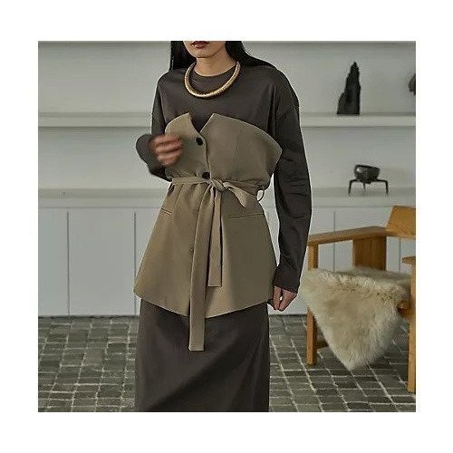【マージュール/marjour】のLAYERED STYLE BUSTIER インテリア・キッズ・メンズ・レディースファッション・服の通販 founy(ファニー) 　ファッション　Fashion　レディースファッション　WOMEN　トップス・カットソー　Tops/Tshirt　ビスチェ　Bustier　インナー　Inner　カットソー　Cut And Sew　カーディガン　Cardigan　シンプル　Simple　ジャケット　Jacket　ジャージー　Jersey　スウェット　Sweat　ストレッチ　Stretch　スーツ　Suit　デニム　Denim　ビスチェ　Bustier　プリント　Print　リボン　Ribbon　リラックス　Relax　KHAKI BEIGE|ID: prp329100004216170 ipo3291000000030964662