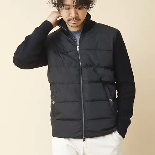 【ノーリーズ グッドマン/NOLLEY'S goodman / MEN】の【HERNO/ヘルノ】ハイブリッドダウンブルゾン ジャケット インテリア・キッズ・メンズ・レディースファッション・服の通販 founy(ファニー) 　ファッション　Fashion　メンズファッション　MEN　イタリア　Italy　シンプル　Simple　ジャケット　Jacket　スラックス　Slacks　ダウン　Down　デニム　Denim　ファブリック　Fabric　ブルゾン　Blouson　ポケット　Pocket　おすすめ　Recommend　エレガント 上品　Elegant　ビジネス 仕事 通勤　Business　ネイビー|ID: prp329100004222731 ipo3291000000029267874