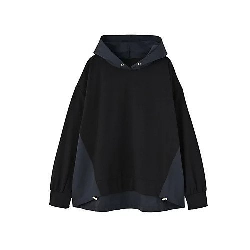 【スタイルデリ/STYLE DELI】の【BLK001】異素材使いフーディープルオーバー 人気、トレンドファッション・服の通販 founy(ファニー) 　ファッション　Fashion　レディースファッション　WOMEN　トップス・カットソー　Tops/Tshirt　プルオーバー　Pullover　カットソー　Cut And Sew　スリット　Slit　チェック　Check　定番　Standard　ブラウジング　Browsing　おすすめ　Recommend　夏　Summer　旅行　Travel　 other-1|ID: prp329100004231028 ipo3291000000029317966